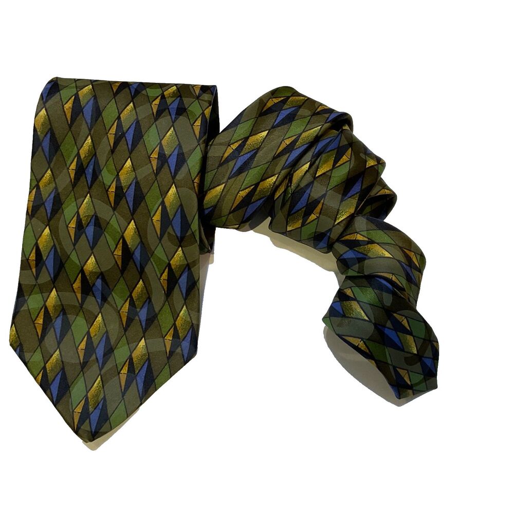 Bugatti Men’s silk Tie Unique Geometric swirls /Diamond  Necktie USA 56”L short